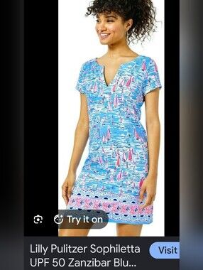 Lilly Pulitzer Sophiletta Zanzibar Blue Sailboat V-Neck Dress